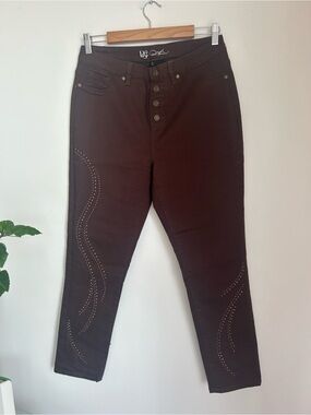 Brown Women's Slim High-Rise Jeans with Stud Detail